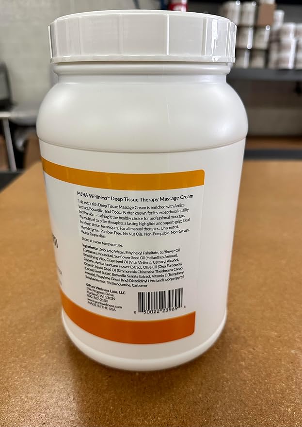 Deep Tissue Therapy 1 Gallon Massage Cream, Professional, Massage Therapy, Unscented, Natural Ingredients, Skin Hydrating, Moisturizing, Muscle Relief, for Bruising, Recovery, Soothing