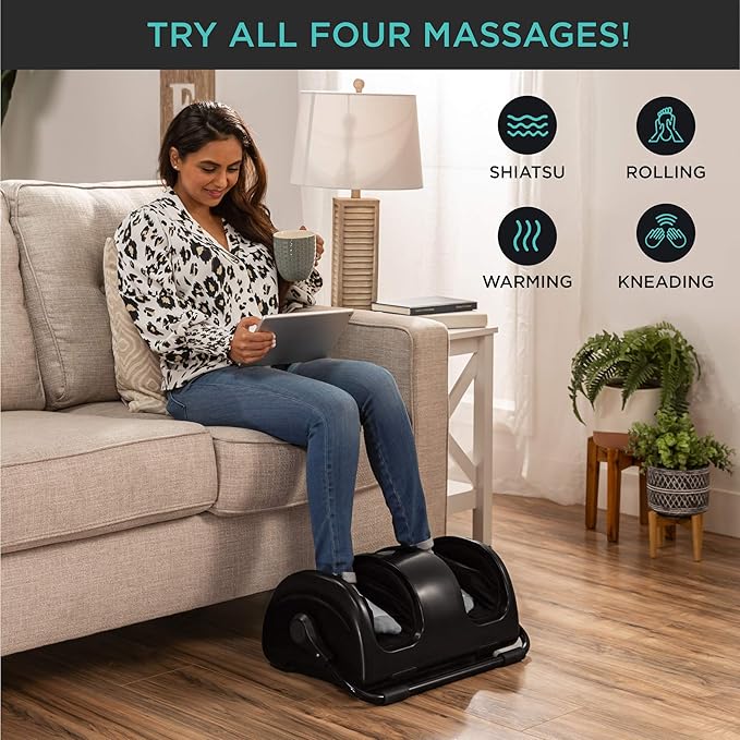 Best Choice Products Heated Shiatsu Foot Massager for Pain Relief, Plantar Fasciitis, Neuropathy, Blood Circulation w/Compact Design - Satin Black