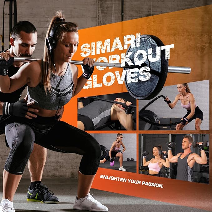 SIMARI Breathable Workout Gloves for Men & Women, Weight Lifting Gloves with Padded, Grip, Full Palm Protection, Gift for Gym Exercise, Cycling, Weightlifting Training, Fitness, Black, Pink, Size