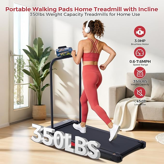 MCRG Walking Pad Treadmill with Incline, 2026 Upgrade Portable Walking pad Treadmill with Handle Bar, 0.6-7.6MPH Small Treadmills Walking Pad for Home Small, 3.5HP, 350LBS