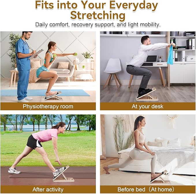 4 Pieces Slant Board with Exercise Bands, Premium Calf Stretch Board, Portable Adjustable Slant Board for Calf Stretching, 350LB Weight Capacity Calf Ankle Achilles Physical Therapy Leg Exercisers