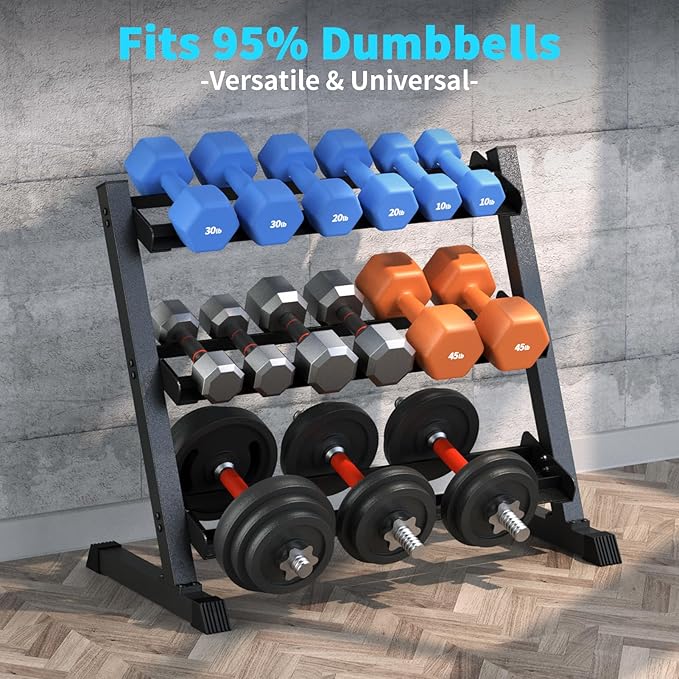 KHAMAL Dumbbell Rack Stand Only - 3-Tier Weight Rack Heavy Duty Dumbbell Stand Space-Saving For Home Gym Organization, Dumbbell, Barbell