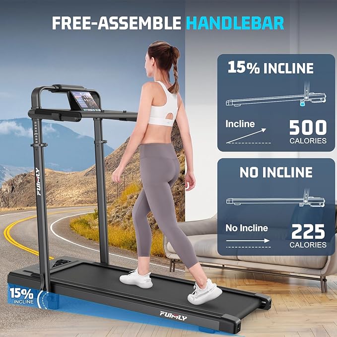 FUNMILY Upgrade Walking Pad Folding Treadmill with 12%/15% & Handle Bar, 3.5HP Foldable Under Desk Compact Treadmills for Home/Office/Gym, 400+lb Capacity, Shock Absorption