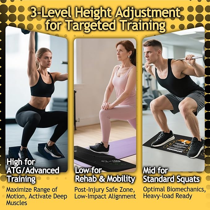 Squat Wedge Height-Adjustable Slant Board: 2Pcs Wide Wedges for Weightlifting Leg Glute Workout Improve Strength and Mobility for Gym Home