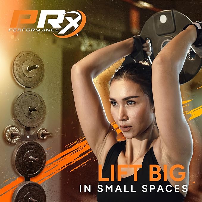PRx Performance Profile Weight Plate Storage 3-Peg or 4-Peg Wall-Mounted Vertical Bumper weight plate Holder garage Workouts, home or commercial gym 2-Inch Barbell Plates