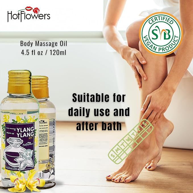 HOT FLOWERS Ylang-Ylang Body Massage Oil Set for Moisturizer and Nourish The Skin – Women and Couples - 4.5 fl oz