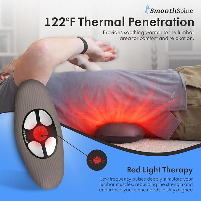 SmoothSpine Multi Therapy Pro - Back Massager Comfort Device with Heat, Massage, Air Traction, EMS & Red Light-Therapy - At-Home Relaxation & Support for Lower Back