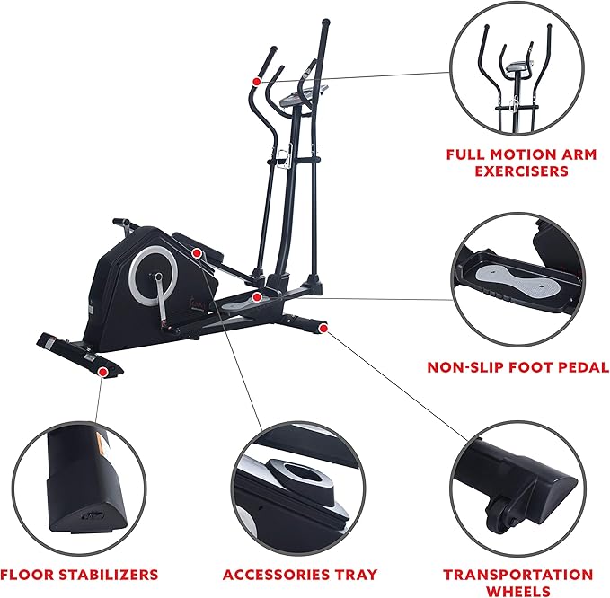 Sunny Health & Fitness Upright Elliptical Machine, Full Body Cardio Exercise with Adjustable Resistance, Arm and Leg Workout Machine, SunnyFit App via Bluetooth Optional Electro-Magnetic Resistance