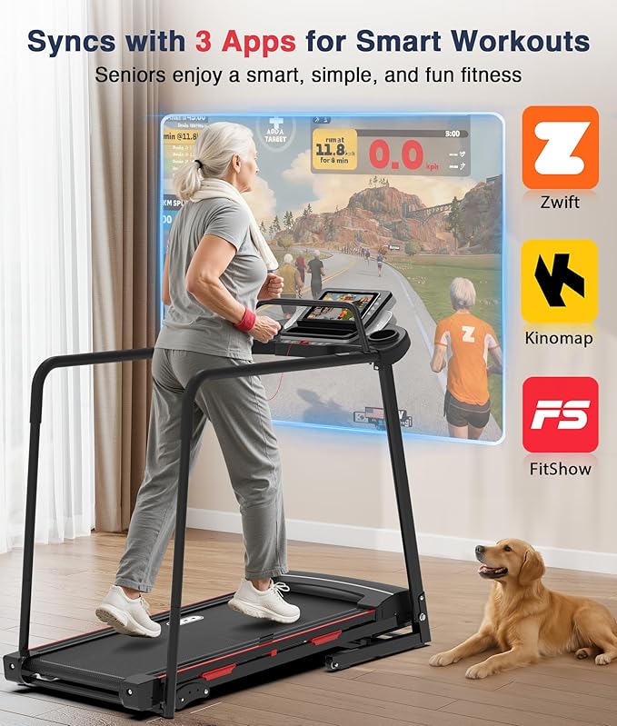 Redliro Walking Treadmill for Seniors Foldable - 400 Lb Capacity Senior Treadmill with Front & Long Handrails, 0%-2% Incline Home Recovery Fitness Exercise Machine for Elder, 47.6” Long Belt