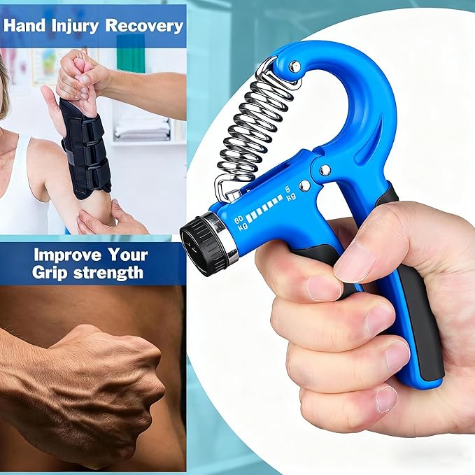 Grip Strength Trainer, Hand Grip Exerciser Strengthener with Adjustable Resistance 11-132 Lbs (5-60kg), Forearm Strengthener, Hand Exerciser for Muscle Building and Injury Recover 1 Pack