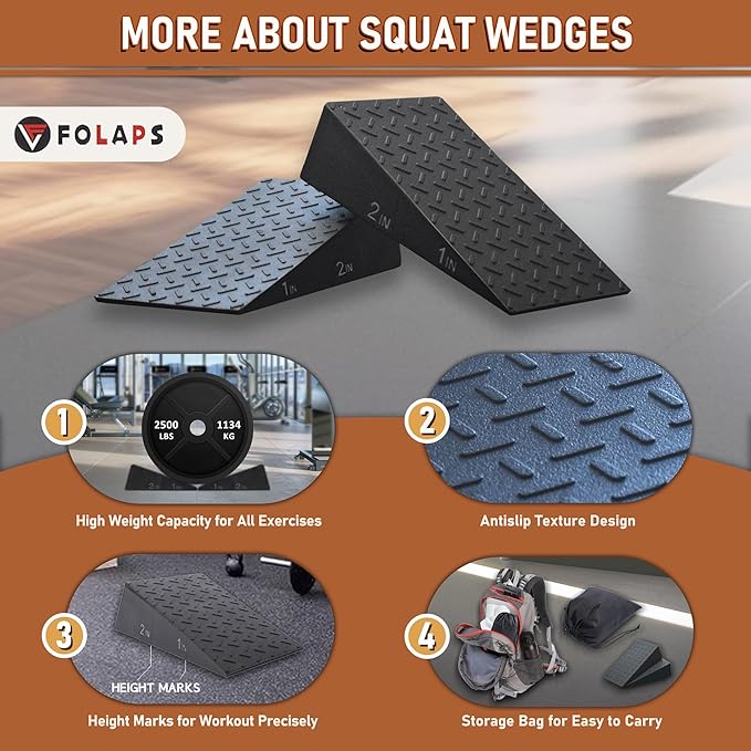 Squat Wedge Block with Guide for Heel Elevated Squat Weightlifting Slant Board for Squats with Carry Bag to Improve Mobility Balance and Strength Performance