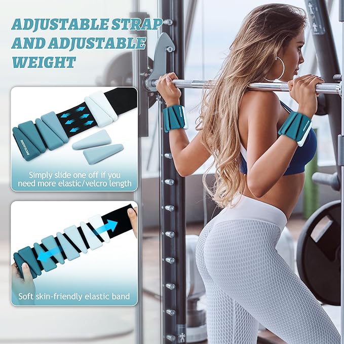 Ankle Weights for Women Wrist Weights Set of 2 (1 lb/2 lb Each) Adjustable Arm Leg Weight for Womens Men Suitable for Walking Swimming Running Pilates Yoga Gym