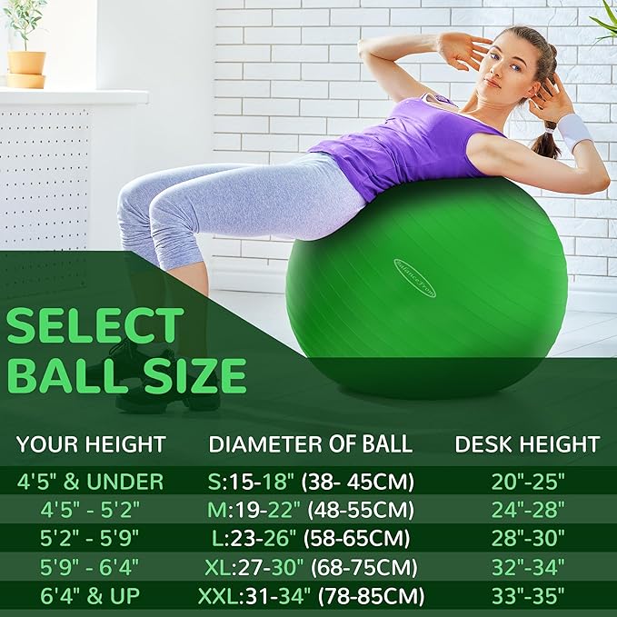 Fitvids Exercise Ball for Fitness, Yoga, Pilates with Quick Pump, Anti-Burst Slip Resistant Balance Ball