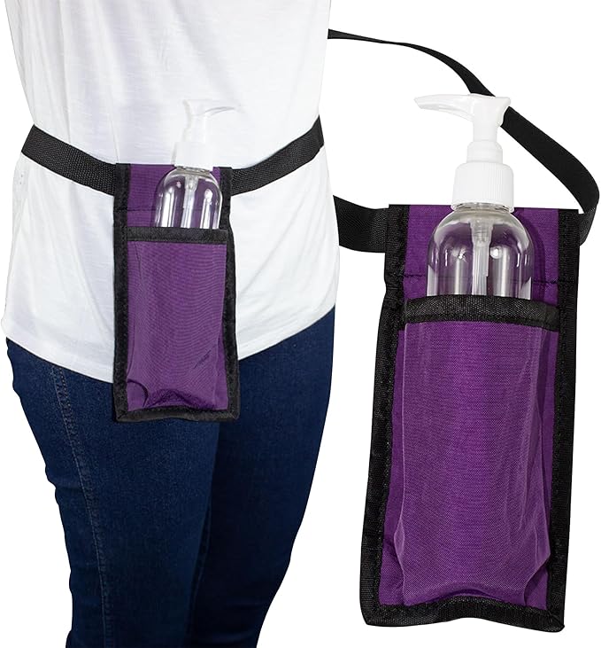 NRG Massage Holster - Single Massage Oil, Lotion and Cream Bottle Holster - Holds up to an 8 Ounce Bottle - 50 Inch Long Adjustable Belt - Durable Nylon Fabric - Washable - Color: Purple