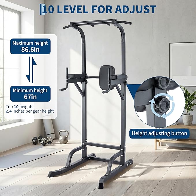Multifunction Pull Up Bar Dip Station for Home Gym, Adjustable Height Power Tower, 880LBS Capacity Strength Training Equipment for Full Body Workout, Indoor Fitness Chin Up Bar for Men Women
