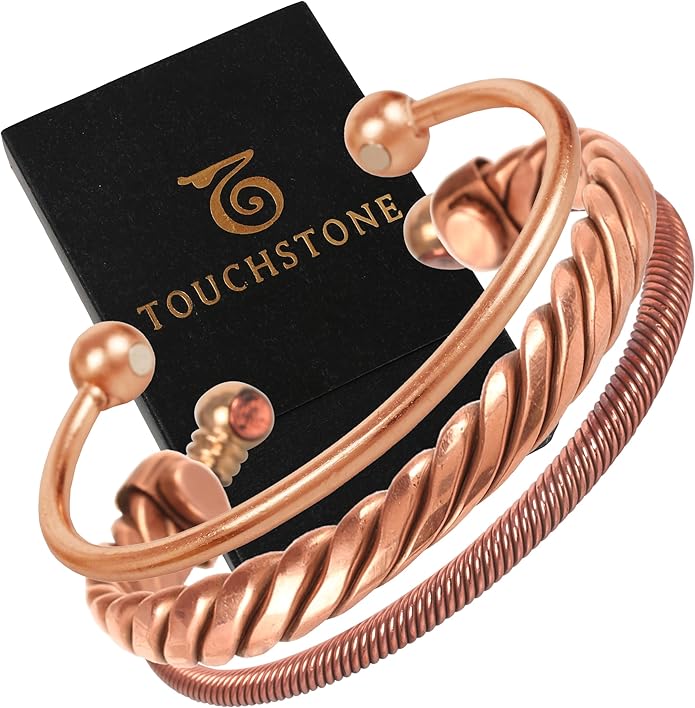 Touchstone copper bracelets | gift for men women |adjustable 100% pure solid real magnetic jewelry | handmade bracelet set combo | rope braided tibetan bangles.