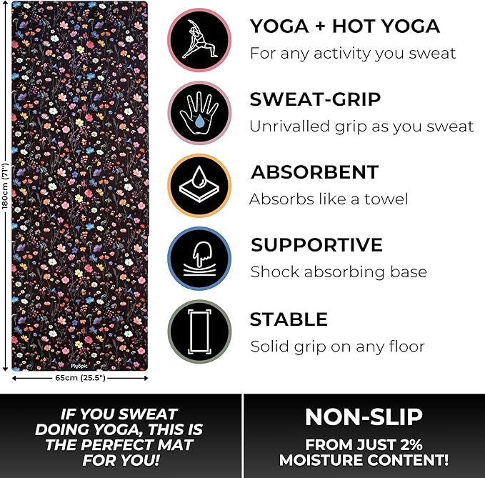 Plyopic. All In One Yoga Mat | Luxury Sweat-Grip Mat/Towel Combo | Ideal for Yoga, Hot Yoga, Bikram, Pilates, Workout & Exercise | Eco-Friendly Natural Rubber