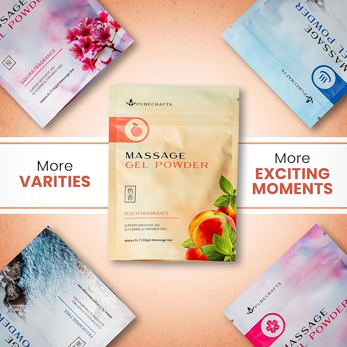 Massage Gel Powder 50g | Peach Fragrance | Made in Japan | Smooth and Slippery Gel for Wellness and Relaxation | 50g Makes 1.32 Gallons/ 5 litres | Just Add Water