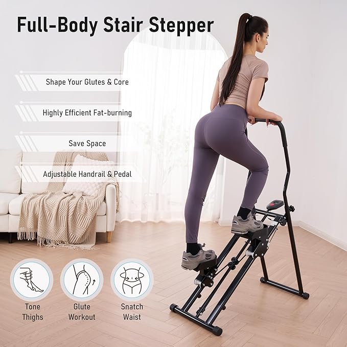 BODIOO Stair Stepper for Home Gym, Stair Climber with Adjustable Handlebar & Dual Incline Pedals, Compact Folding Cardio Exercise Climber for Full-Body Workout