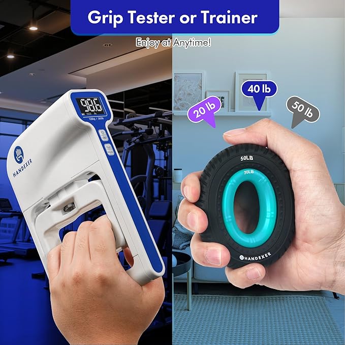 Grip Strength Tester 265lb/120kg, Digital Hand Dynamometer FDA Registered with Backlit LCD for Grip Strength Testing and Training