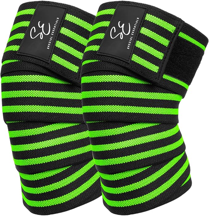 Special Essentials Knee Wraps for Weightlifting with Strap (2 Pack) - 72 Inches Flexible Support for Men & Women, for Powerlifting, Squats, Leg Press, and Cross Training