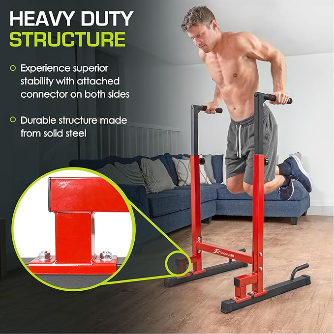 ProsourceFit Dip Stand Station, Heavy Duty Ultimate Body Press Bar with Safety Connector for Tricep Dips