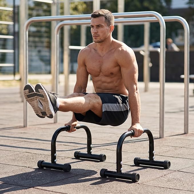 TOPZEA 2 Pack Parallettes Bars, 10" High Steel Push Up Handles Bars Strength Training Anti-Slip Calisthenics Equipment for Handstand, Full Planche, L-sit & Dip, Home Fitness & Gym Floor Workouts
