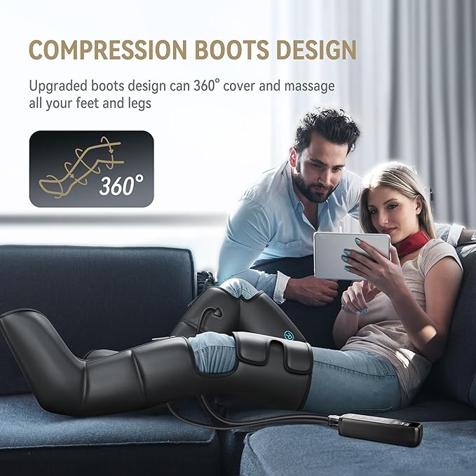 FIT KING Air Compression Leg Massager with Heat and Compression for Circulation and Pain Relief, Full Leg & Foot Massager for Swelling Edema RLS with Pressure Sensor LCD Display for Dad Mom Wife