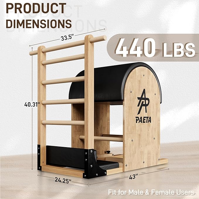 PAETA Pilates Ladder Barrel, Wooden Spine Corrector Pilates Machine for Home Workout, Pilates Arc for Balance, Core Strengthening and Stretching