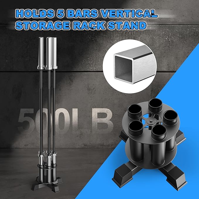 EVERYMATE Vertical Barbell Holder : Rotatable Barbell Holder Floor Stand, Heavy Duty Barbell Rack Stand Fit 2-Inch Olympic Bars, Curl Bars, Triceps Bars Home Gym Organizer Barbell Storage