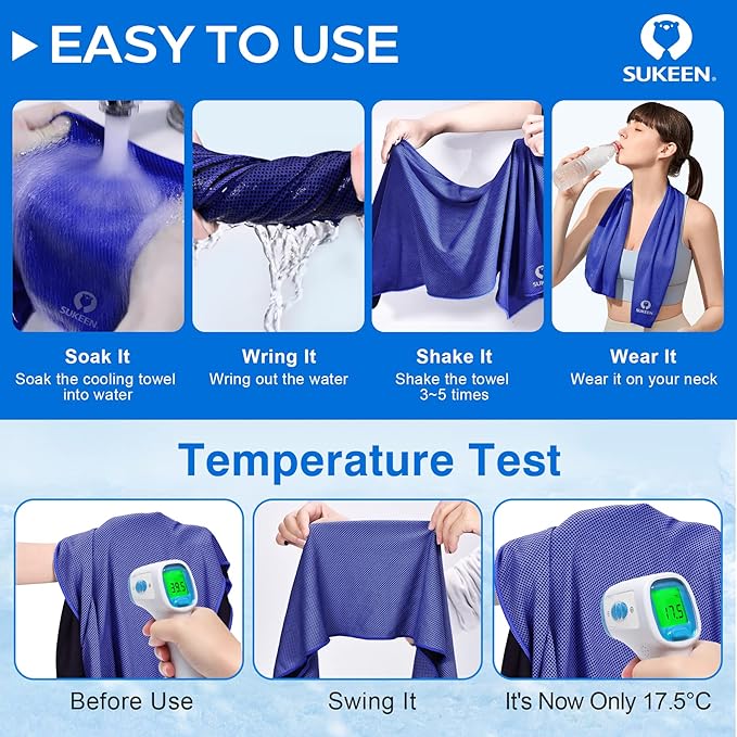 Sukeen 4 Pack Cooling Towel (40"x12"),Ice Towel,Soft Breathable Chilly Towel,Microfiber Towel for Yoga,Sport,Running,Gym,Workout,Camping,Fitness,Workout & More Activities
