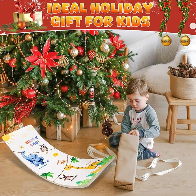 Balance Board for Kids Adult, 35inch Wobble Balance Board Balance Trainer With Anti-slip Felt Pads Animal Prints Suitable for Home Office, Teeter Popper Rocker Board Open Ended Toys