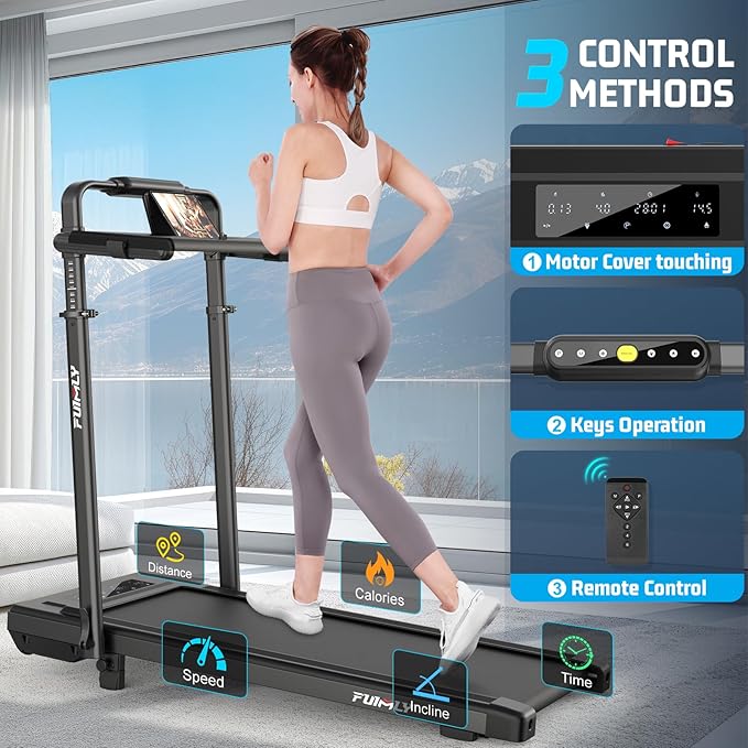 FUNMILY Upgrade Walking Pad Folding Treadmill with 12%/15% & Handle Bar, 3.5HP Foldable Under Desk Compact Treadmills for Home/Office/Gym, 400+lb Capacity, Shock Absorption