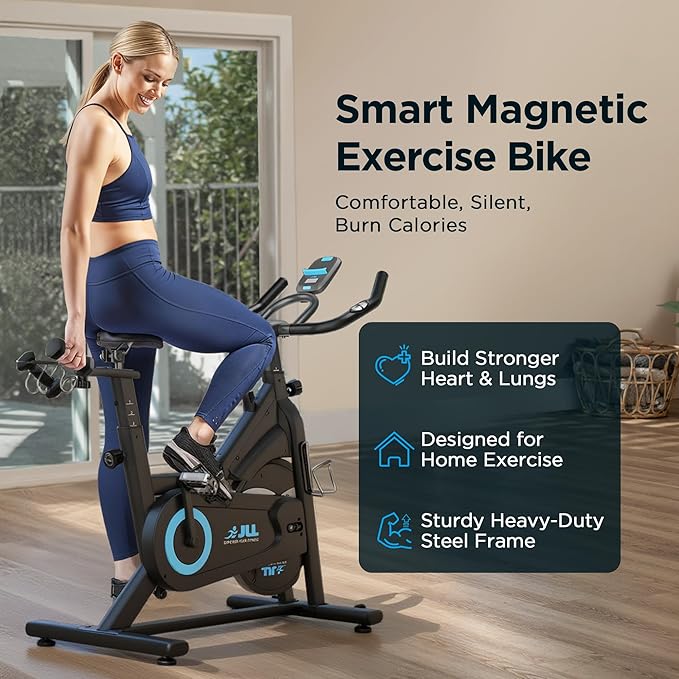 JLL Magnetic Exercise Bike - Indoor Stationary Cycling Bike with Free Fitness App, Adjustable Comfortable Seat, Low Noise Indoor Cycling Bike for Home Gym