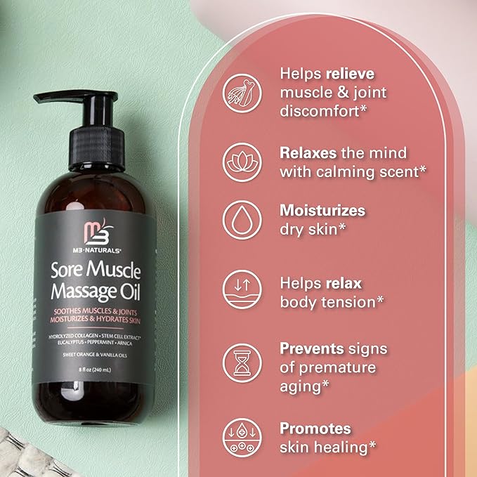 Arnica Sore Muscle Massage Oil for Massage Therapy - with Collagen Stem Cells Arnica and Menthol - Multipurpose Instant Absorption Full Body Massage Oil by M3 (Pack of 2)