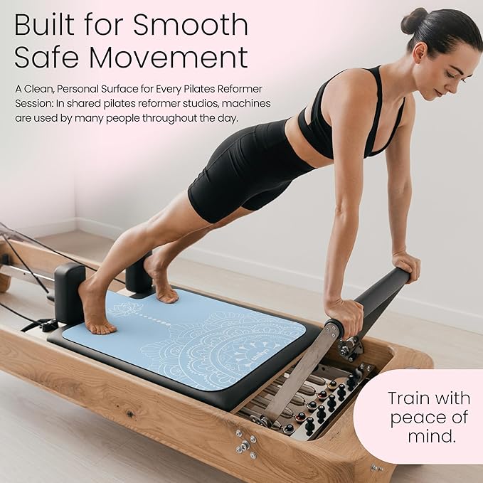 Pilates Reformer Mat Non Slip – Washable Reformer Mat Cover with Grip Socks & Mesh Bag, Sweat Absorbing Pilates Reformer Towel for Studio & Home Use