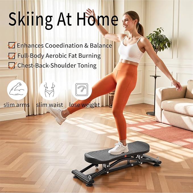 Balance Board for Adults, Rocking Stepper with Resistance Bands, Portable Wobble Board with LCD Monitor, 300 lbs Capacity Ski Trainer for Full Body Workout at Home Gym