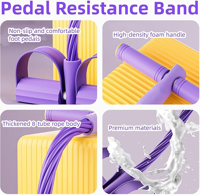 Multifunctional Pedal Resistance Band, 8 Tube Stretch Band with Handle, Upgrade Heavy-Duty TPE Tubes with 300% Stretch, Shaping Exercise Equipment for Abdominal, Leg, Arm and Back Slimming Training
