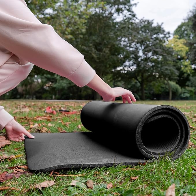 BalanceFrom 71x24 Inches Extra Thick Yoga Mat 1-Inch High-Density Foam – Roll-Up Exercise Pad with Double-Sided Non-Slip Surface and Carrying Strap for Pilates and Home Workouts, Multiple Colors