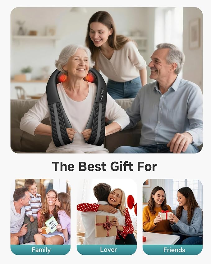 Snailax Cordless Neck Massager with Heat, Rechargeable Shiatsu Neck Back Massager for Pain Relief Deep Tissue, 4D Knead Shoulder Massager Pillow, Gifts/Presents for Mom, Dad, Black