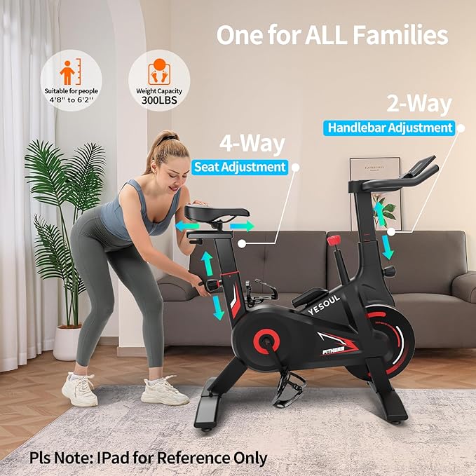 YESOUL Self-Powered Exercise Bike with Dynamic LED Lights – Stable Triangle Frame, Dual-Stage Drive, 300 lbs Capacity, Silent Magnetic Resistance, Compact Indoor Stationary Bike for Home