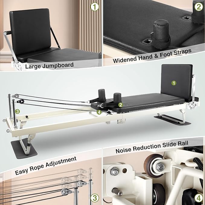 2ND Gen 92" Extended Pilates Reformer, Foldable Pilates Machine with Pilates Ring Circle & Headrest, Jumpboard, Dual Resistance Springs, Yoga Bands, Mat, Pilates Equipment for Home Workout