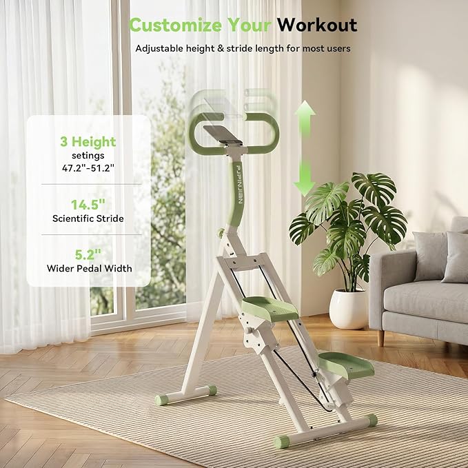 Stair Steppers for Exercise at Home, Folding Vertical Stair Stepper Climber, Full-Body Cardio Machine with Adjustable Handles, Steel Frame & Digital Monitor