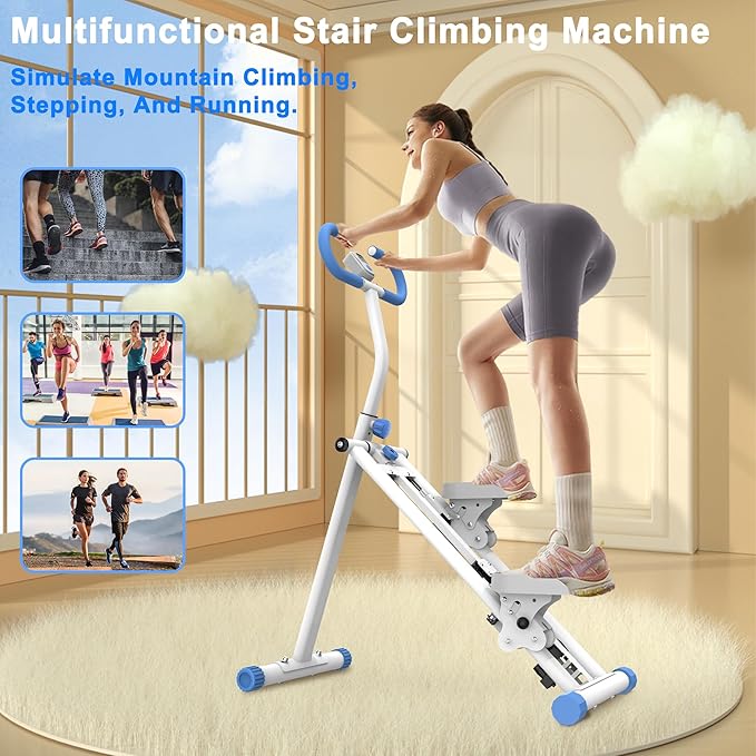 Stair Stepper with Adjustable Handlebar & Resistance Bands, Quiet Hydraulic Step Machine for Home Cardio Workout, Fitness Stepper for Men Women