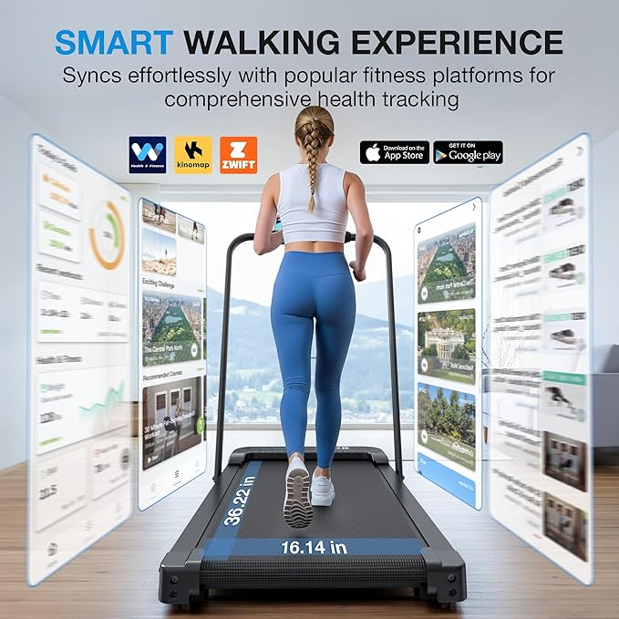 WELLFIT Folding Treadmill with Incline,320+ lbs Capacity Portable Treadmills with Handlebar, Under Desk Treadmill for Home Office,Low Noise Walking Pad with Smart Voice Control for Jogging Running