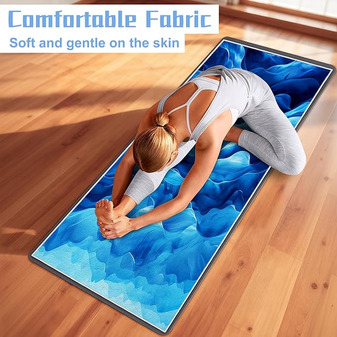 Yoga Mat Towel,Hot Yoga Towel High-Definition Pattern,Machine Washable with Ultra-Absorbent Yoga Towels for Hot Yoga Non Slip for Fitness,Exercise,Pilates,72 x 27 in,Wave