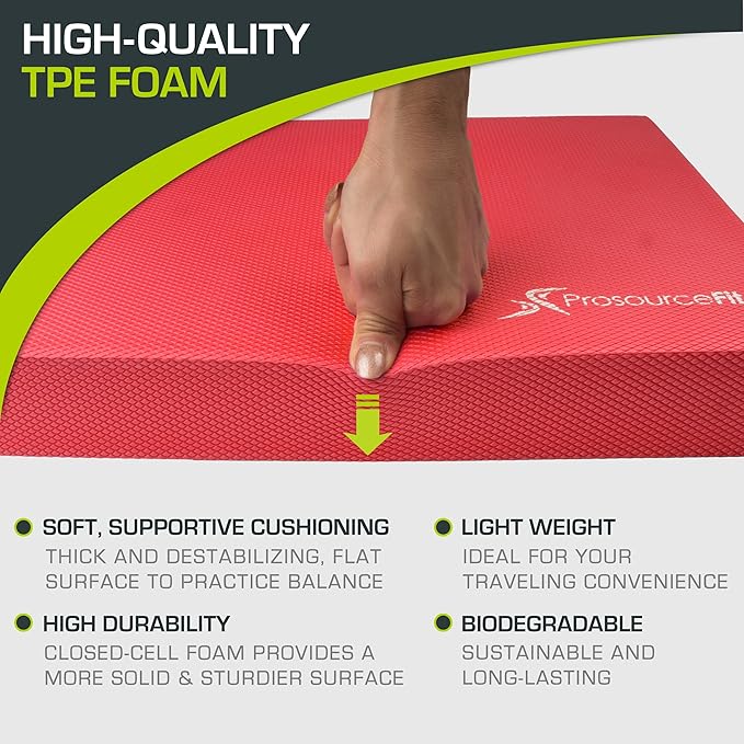 ProsourceFit Exercise Balance Pad, Non-Slip Cushioned Foam Mat & Knee Pad for Fitness and Stability Training, Yoga, Physical Therapy