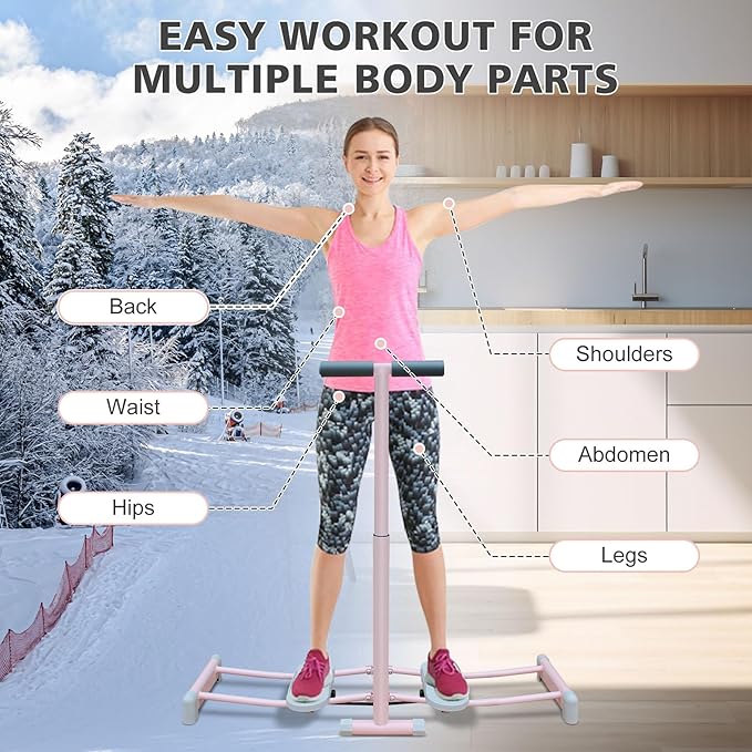 Ski Machine, Simulated Ski Trainer, Adjustable Height Ski Machine Exercise Equipment for Leg Pelvic Floor Muscle Workout, Fun Cardio Fitness Equipment for Home Full Body Workout