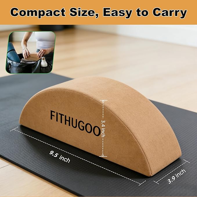 2 Pack Cork Yoga Block & Calf Stretching- Half Moon Recovery Block Improve Balance, Stability & Foot Mobility/Calf Stretcher for Plantar Fasciitis Relief/Yoga & Pilates Balance Trainer