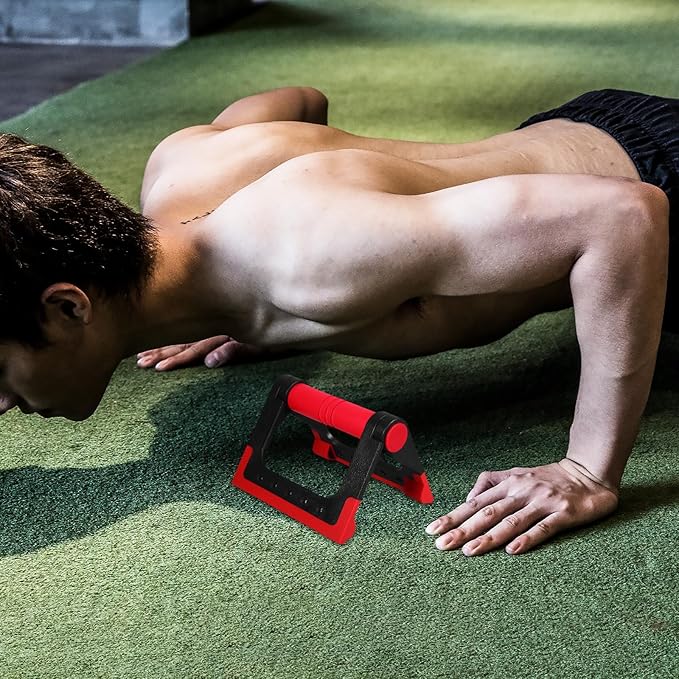 Push-up Bars and Stands Pair, Red Non-slip Pushup Rack for Men and Women, Foldable Fitness Equipment for Home Strength Training and Chest Muscle Exercise